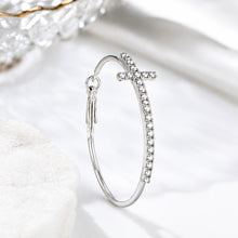 Rhinestone Encrusted Cross Hoop Earrings in Silver