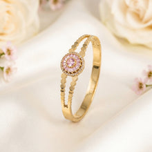 18K Gold-Plated Floral Split-Band Bangle – Pink Stone Accents bracelet