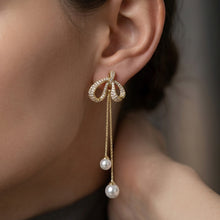 Carlton London Gold-Plated Bow & Dangling Pearl Contemporary Drop Earrings