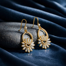 Gold-Plated Sunburst Baguette Drop Earrings with Cubic Zirconia Accents