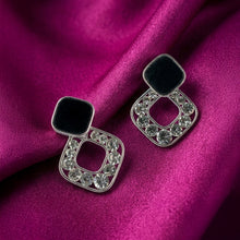 Korean-Style Noir Square Drop Earrings – Sparkling Crystal & Black Enamel Geometric Danglers