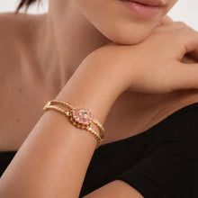 18K Gold-Plated Floral Split-Band Bangle – Pink Stone Accents bracelet