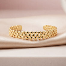 18K Gold Plated Triple-Row Beaded Cuff Bracelet | Tarnish-Free Open Bangle for Women
