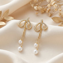 Carlton London Gold-Plated Bow & Dangling Pearl Contemporary Drop Earrings