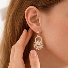 Gold-Plated Sunburst Baguette Drop Earrings with Cubic Zirconia Accents