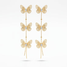 Ethereal Flutter: Triple-Tiered Butterfly Drop Earrings in 18K Gold Finish