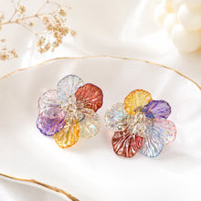Iridescent Multi-Color Camellia Flower Stud Earrings – Bold Floral Statements
