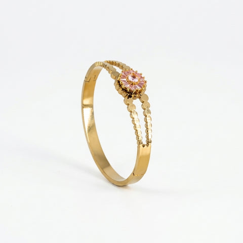 18K Gold-Plated Floral Split-Band Bangle – Pink Stone Accents bracelet