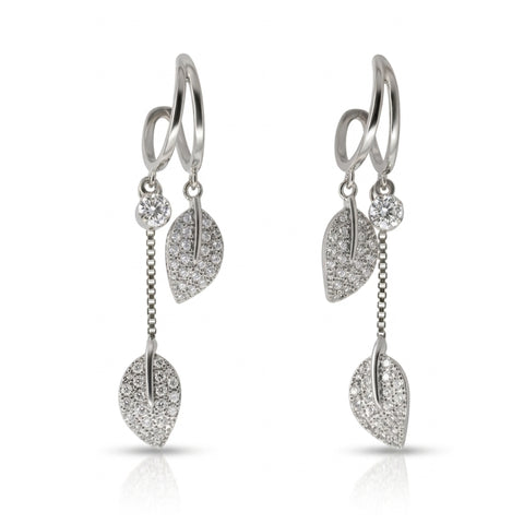 Eternal Bloom Pavé Leaf Drop Earrings in Sterling Silver