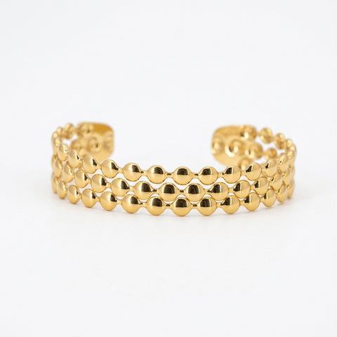 18K Gold Plated Triple-Row Beaded Cuff Bracelet | Tarnish-Free Open Bangle for Women