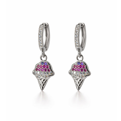 Sparkling Pavé Ice Cream Cone Dangle Huggie Earrings