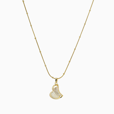 Gold Plated Heart & Pavé Stone Pendant Necklace