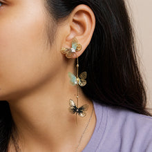 Ethereal Flutter: Triple-Tiered Butterfly Drop Earrings in 18K Gold Finish