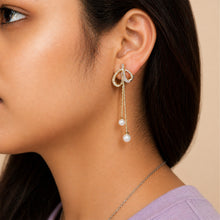 Carlton London Gold-Plated Bow & Dangling Pearl Contemporary Drop Earrings