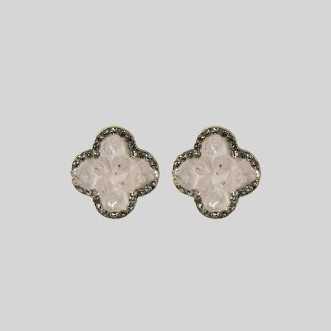 Sparkling Quatrefoil Druzy Stud Earrings in Gold Tone