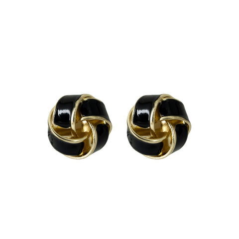 Vintage-Style Black Enamel Interlocked Knot Earrings