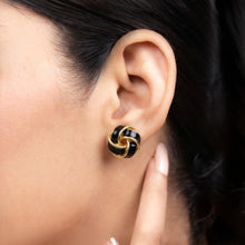 Vintage-Style Black Enamel Interlocked Knot Earrings