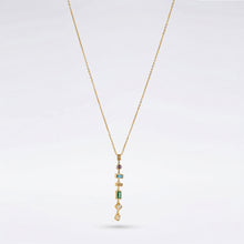 Chroma Cascade Geometric Pendant Necklace – 18K Gold Plated Multi-Gemstone Vertical Drop Necklace