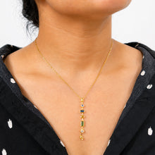 Chroma Cascade Geometric Pendant Necklace – 18K Gold Plated Multi-Gemstone Vertical Drop Necklace