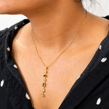 Chroma Cascade Geometric Pendant Necklace – 18K Gold Plated Multi-Gemstone Vertical Drop Necklace