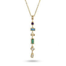Chroma Cascade Geometric Pendant Necklace – 18K Gold Plated Multi-Gemstone Vertical Drop Necklace
