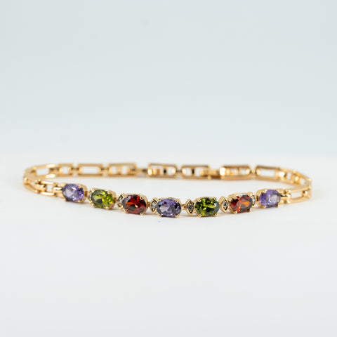 Multi-Gemstone Oval Tennis Bracelet in 14K Gold Plated Sterling Silver