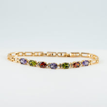 Multi-Gemstone Oval Tennis Bracelet in 14K Gold Plated Sterling Silver