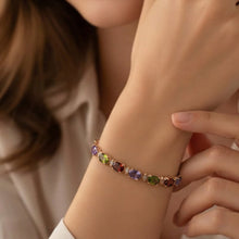 Multi-Gemstone Oval Tennis Bracelet in 14K Gold Plated Sterling Silver